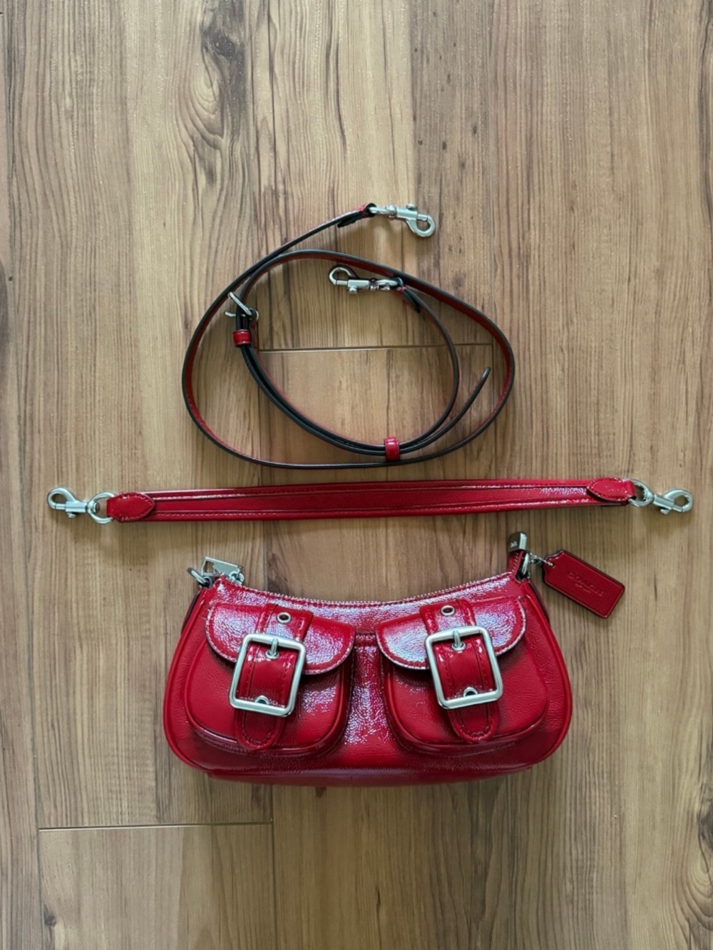 Coach Ashton bag in red shiny glazed leather
